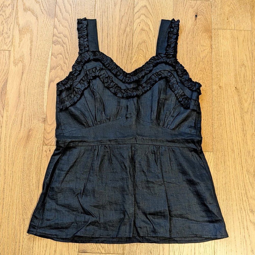 Black Linen Retro Tank Top Handmade Slip